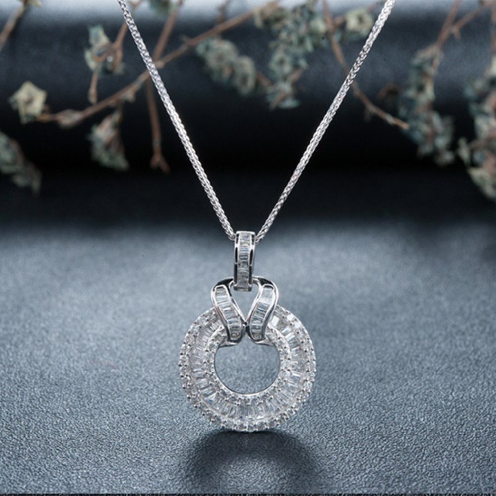 💥 925 Sliver Coating CZ Emerald and Round Cut Necklace for Women, HA4552